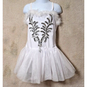 iEFiEL Girl's White Glamourous Bling Skater/Dancer Dress Costume Sz S Sequins